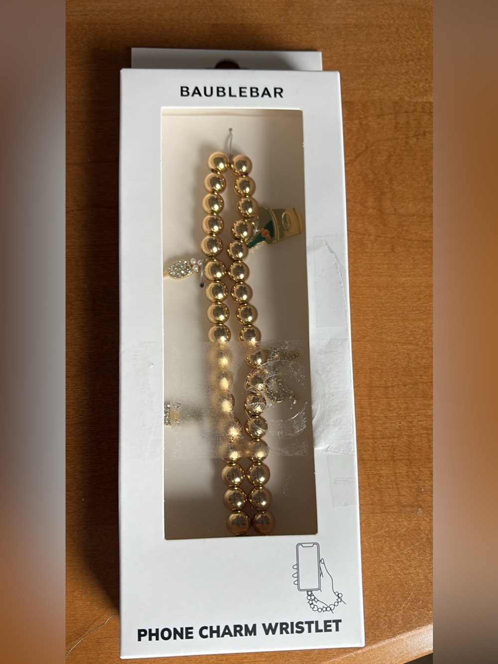 BaubleBar Gold Beaded Phone Charm Wristlet Strap Champagne Celebration